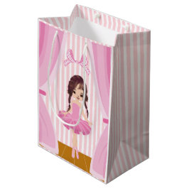 Sacola Para Presentes Média Festa de aniversário rosa-ballerina Obrigados conv