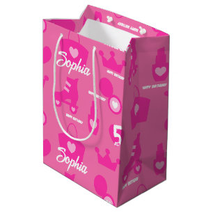 Sacola Para Presentes Média Festa de aniversário Rosa Doll, Idade Personalizad