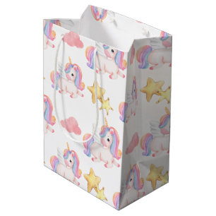 Sacola Para Presentes Média Festa de aniversário simples moderna de unicórnio