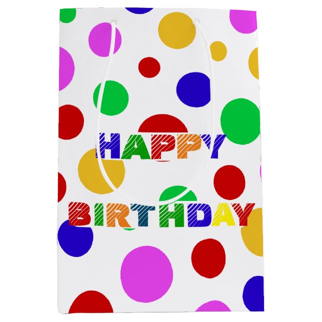 Sacola Para Presentes Média Festa de aniversário verde-Bolinhas simples e verm (Frente)