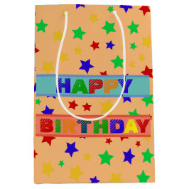 Sacola Para Presentes Média Festa de aniversário vermelha moderna e simples