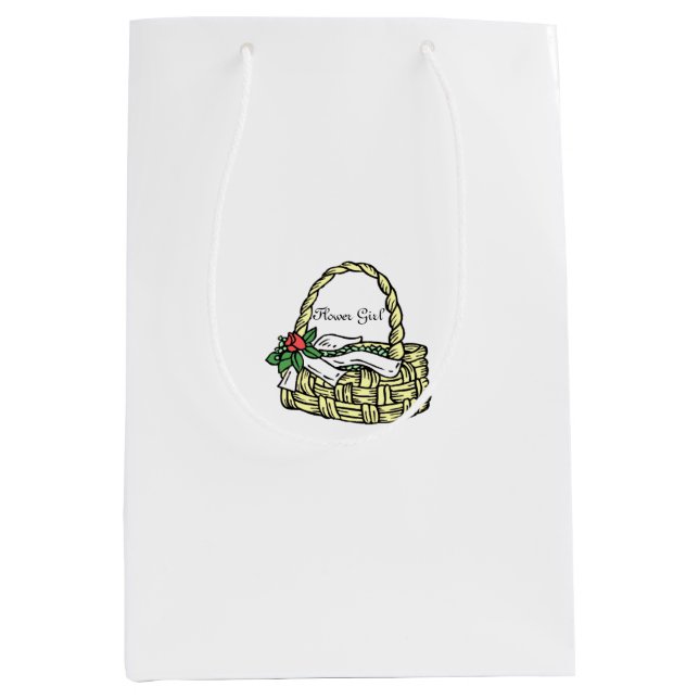 Sacola Para Presentes Média festa de casamento Flower Girl Basket White Gift B (Frente)