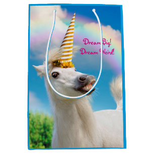 Sacola Para Presentes Média Festa De Cavalo Unicórnio E Arco-Íris