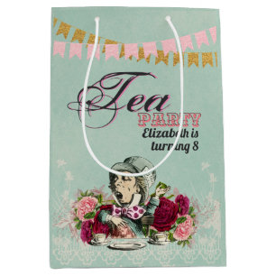 Sacola Para Presentes Média Festa de Chá Personalizada Vintage Alice no País d
