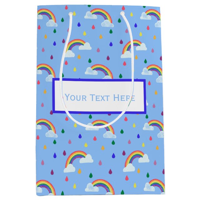 Sacola Para Presentes Média Festa de Chuva do Céu Arco-Íris Caiu (Frente)