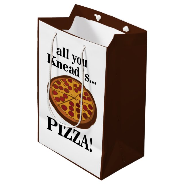 Sacola Para Presentes Média Festa de Comida da Pepperoni Pizza (Frente inclinada)