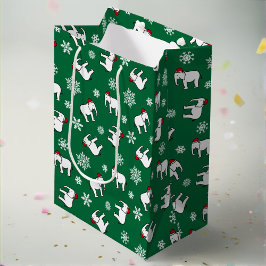 Sacola Para Presentes Média Festa de Elefante Branco Natal (Verde)