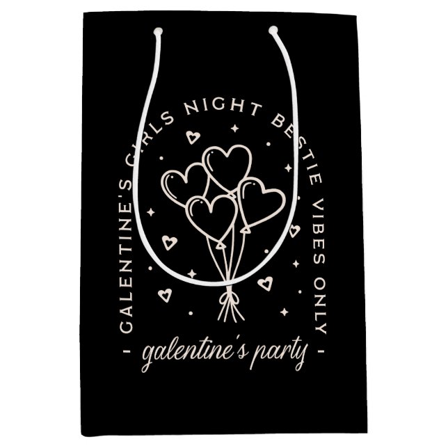 Sacola Para Presentes Média Festa de Galentines sobre raparigas noite negra (Frente)