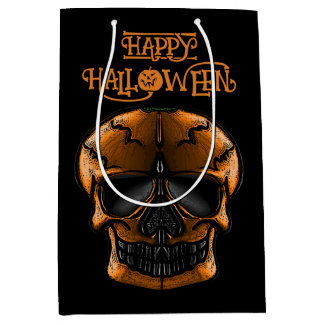 Sacola Para Presentes Média Festa de Halloween do Crânio de Abóbora