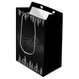 Sacola Para Presentes Média Festa de Motociclista de Couro Preto com Cromo Pra