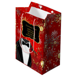 Sacola Para Presentes Média Festa de Natal Corporativa de Gravata Preta Vermel