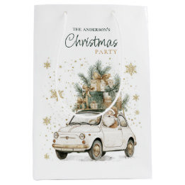 Sacola Para Presentes Média Festa de Natal do Papai Noel em Aquarela Elegante