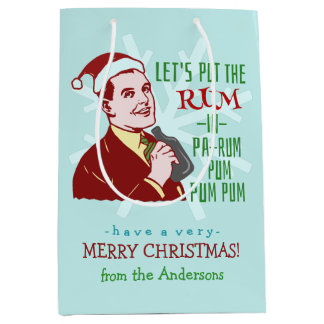 Sacola Para Presentes Média Festa de Natal Engraçado, Retro Rum Adulto Feriado