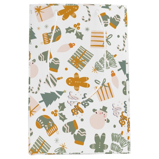 Sacola Para Presentes Média Festa de Natal Verde E Dourada (Frente)