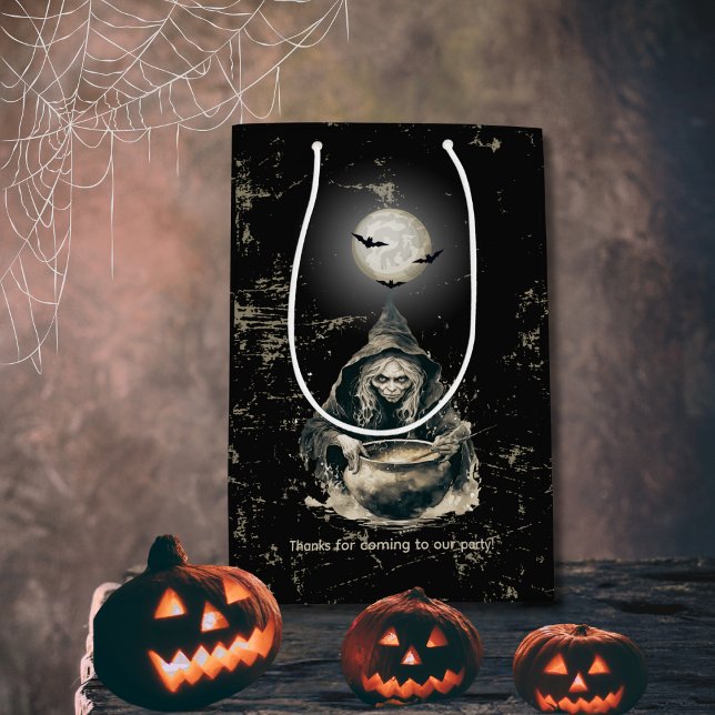 Sacola Para Presentes Média Festa Gótica de Bruxa de Halloween Assombrada (Criador carregado)