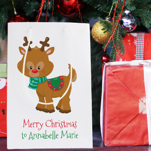 Sacola Para Presentes Média Festa Infantil Personalizada de Natal Adorável Ren