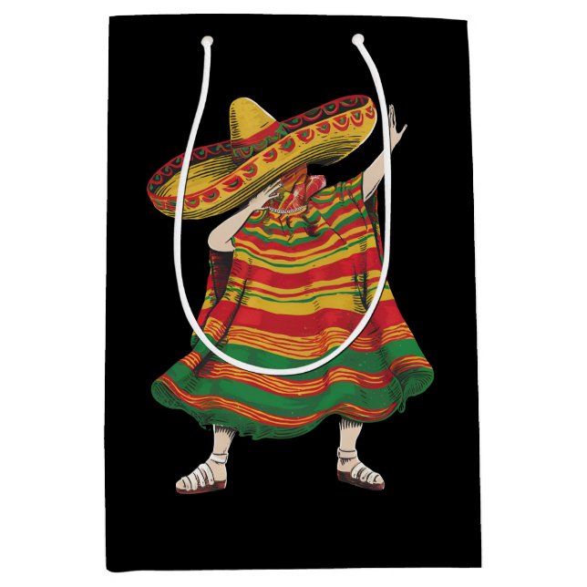 Sacola Para Presentes Média Festa Mexicana Poncho Cinco De Mayo Fiesta (Frente)