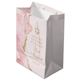 Sacola Para Presentes Média Festa Personalizada do Bat Mitzvah, Dourado Rosa,