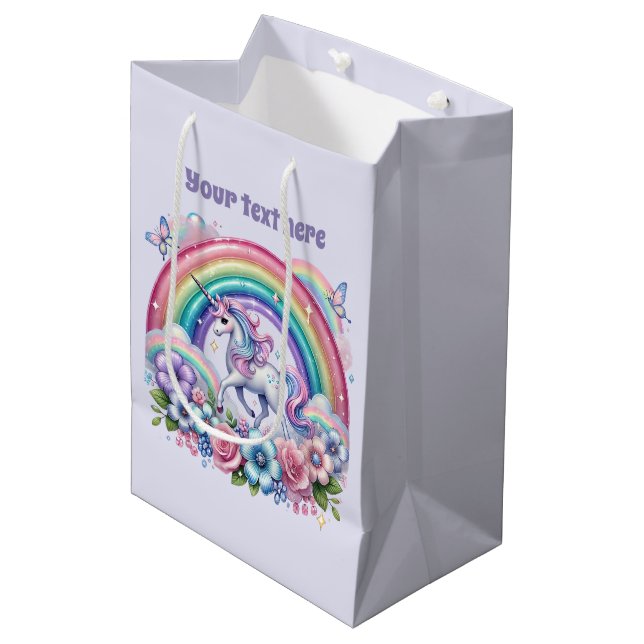 Sacola Para Presentes Média Festa personalizável de unicórnio fofo  (Frente inclinada)