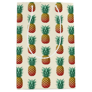 Sacola Para Presentes Média Festa tropical com abacaxi retrô