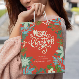 Sacola Para Presentes Média Festas Florais Vermelhas de Natal