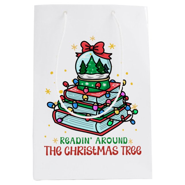 Sacola Para Presentes Média Festive Christmas Book Lover (Frente)