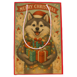 Sacola Para Presentes Média "Festive Christmas Dog"