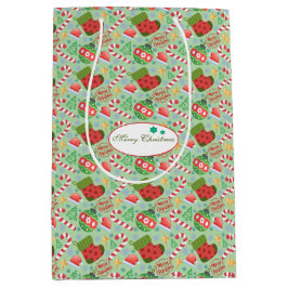 Sacola Para Presentes Média Festive Christmas – Holiday Icons with Stockings