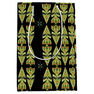 Sacola Para Presentes Média Festive Gift Wrap Green Black Pattern