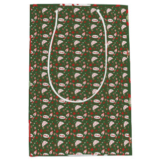 Sacola Para Presentes Média Festive Gift Wrap Green Black Pattern