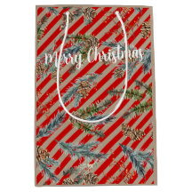 Festive Red Stripe Pine Spruce Cones Kraft Holiday