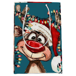 Sacola Para Presentes Média Festive Reindeer Christmas Shower Curtain
