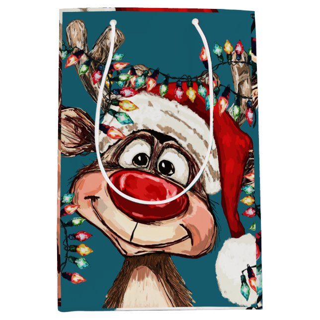 Sacola Para Presentes Média Festive Reindeer Christmas Shower Curtain (Frente)