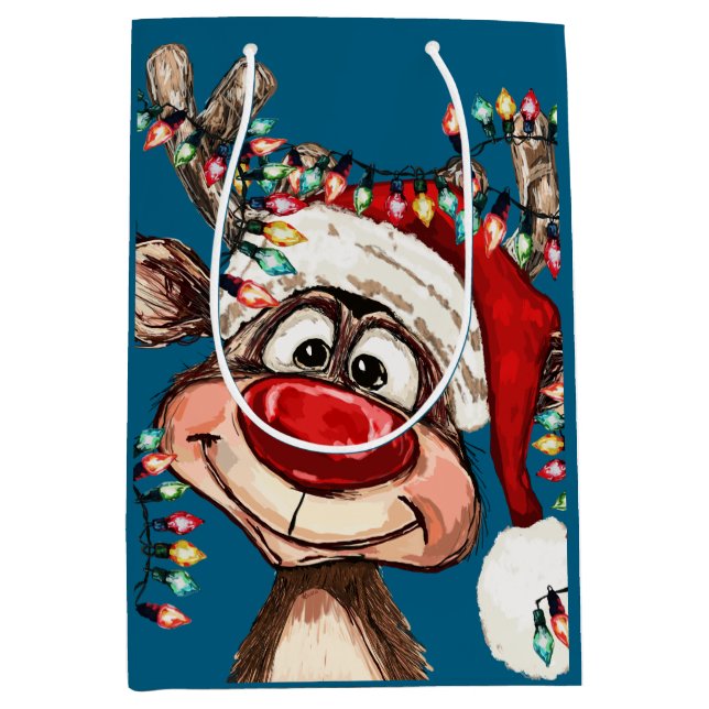 Sacola Para Presentes Média Festive Reindeer Christmas Shower Curtain (Frente)