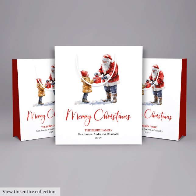 Sacola Para Presentes Média Festive Santa Claus Classic Red Green Gift Bag (Festive Santa Claus Classic Red Green Gift Bag)