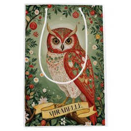Sacola Para Presentes Média Festivo Foliage Owl Personalizado