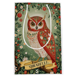 Sacola Para Presentes Média Festivo Foliage Owl Personalizado