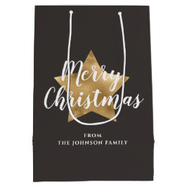 Sacola Para Presentes Média Festivo Taupe Brown Dourado Star Natal