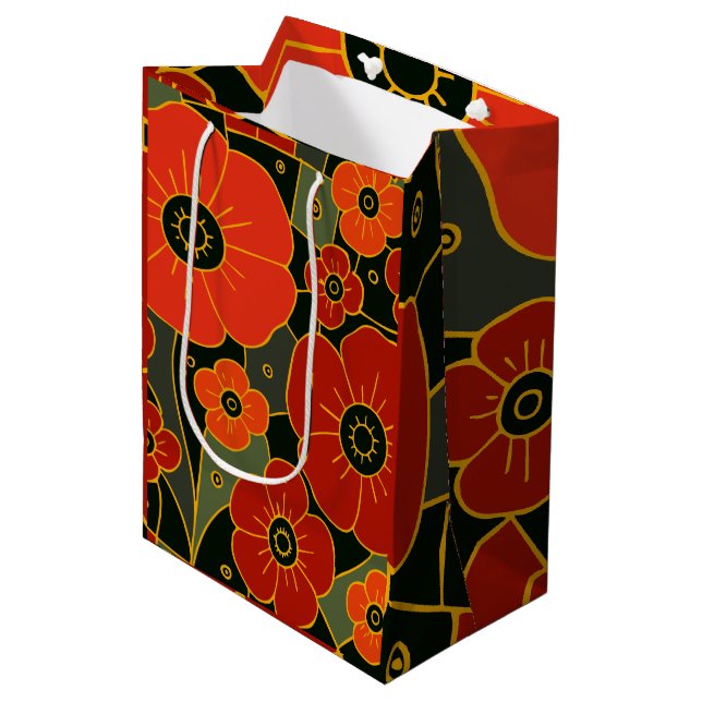 Sacola Para Presentes Média Fiery Garden – Stylized Poppy Bloom (Frente inclinada)
