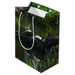 Sacola Para Presentes Média Fila de Tartarugas Foto Verde da Natureza