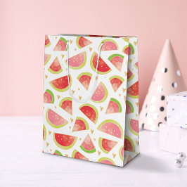 Sacola Para Presentes Média Filas de Watermelon de Verão e Dourado padrão card