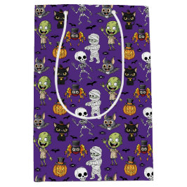 Sacola Para Presentes Média Filhos de Cartoon de Halloween Roxo Moderno e Cuto