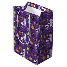 Sacola Para Presentes Média Filhos de Cartoon de Halloween Roxo Moderno e Cuto
