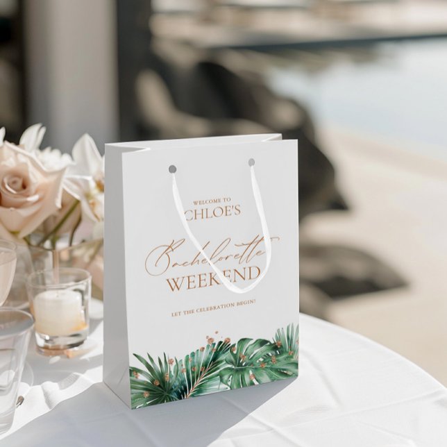 Sacola Para Presentes Média Fim de Semana de Bachelorette Tropical Elegante (Elegant Tropical Bachelorette Weekend Medium Gift Bag)