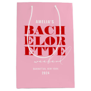 Sacola Para Presentes Média Fim de Semana de Despedida de Solteira Rosa e Verm