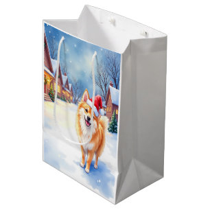 Sacola Para Presentes Média Finnish Lapphund Vila Nevada Chapéu de Papai Noel
