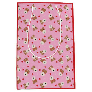 Sacola Para Presentes Média Fio Fox Terrier Dog Copos Cardíacos Pink