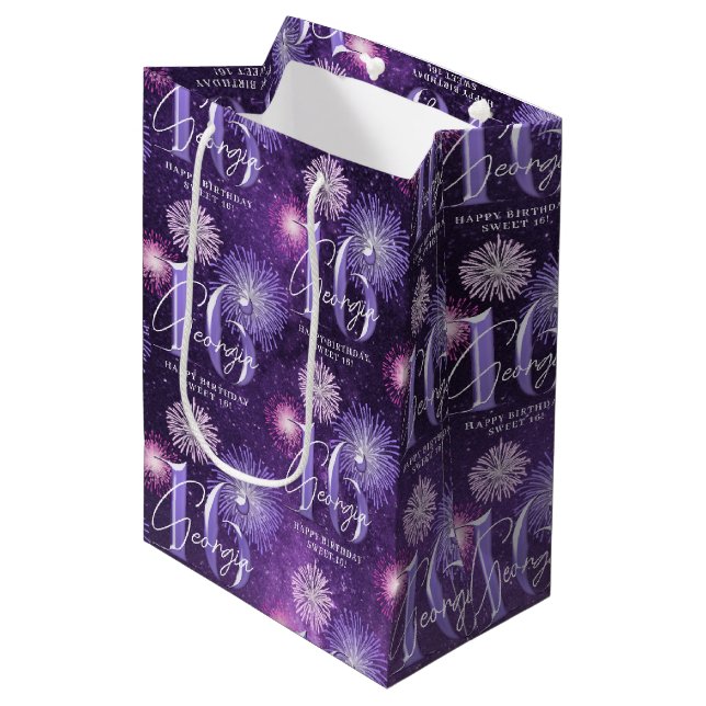 Sacola Para Presentes Média Fireworks Sweet 16 Purple ID984 (Frente inclinada)