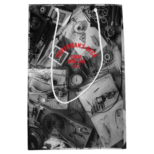 Sacola Para Presentes Média Fisherman’s Deck Black and White Gift Bag (Frente)