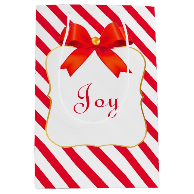 Sacola Para Presentes Média Fita Vermelha e Branco Vermelho Stripadas (Frente)